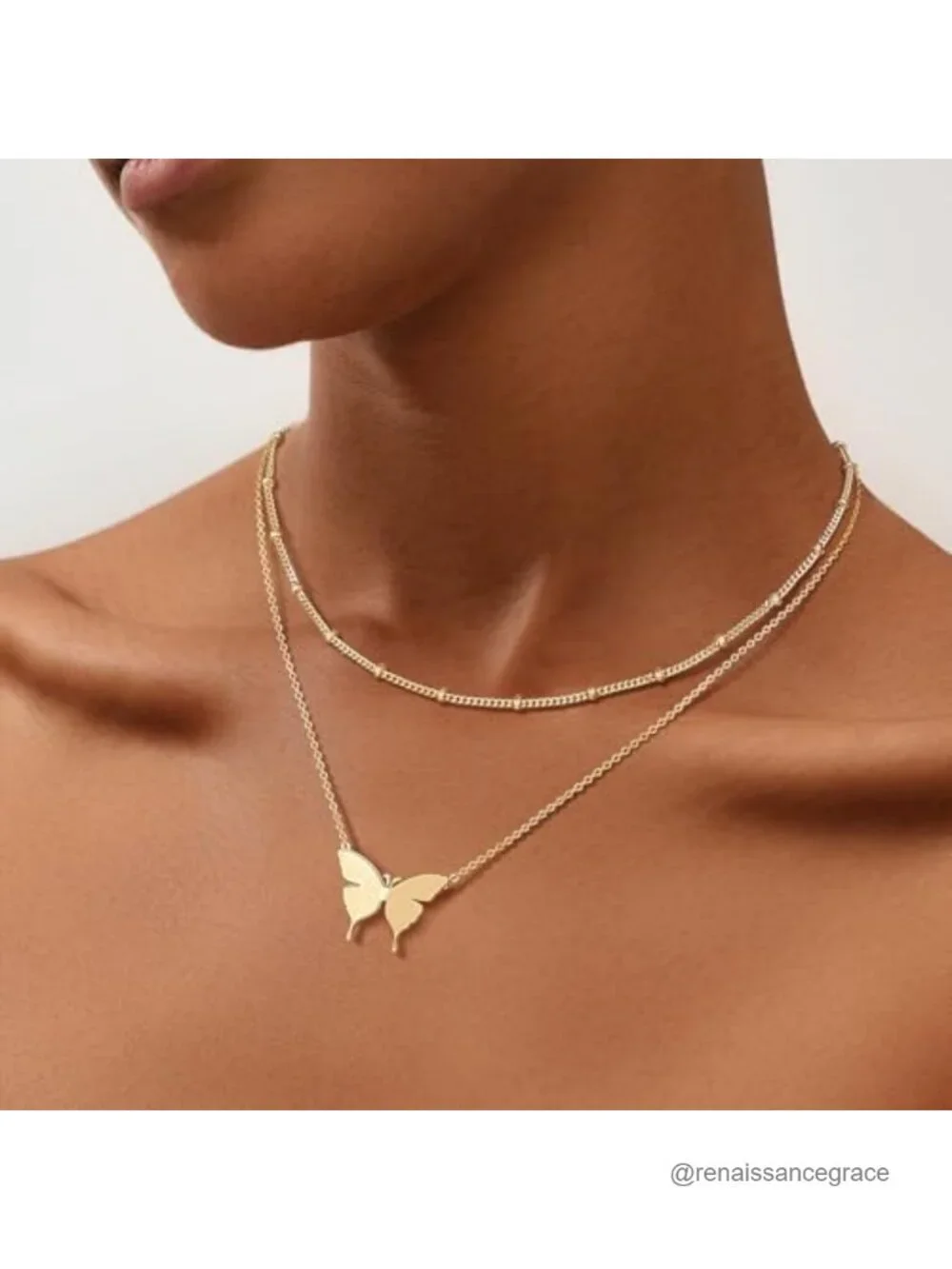 Dainty Polished Butterfly Initial Necklace, 18K Gold Plated Brass, Adjustable
